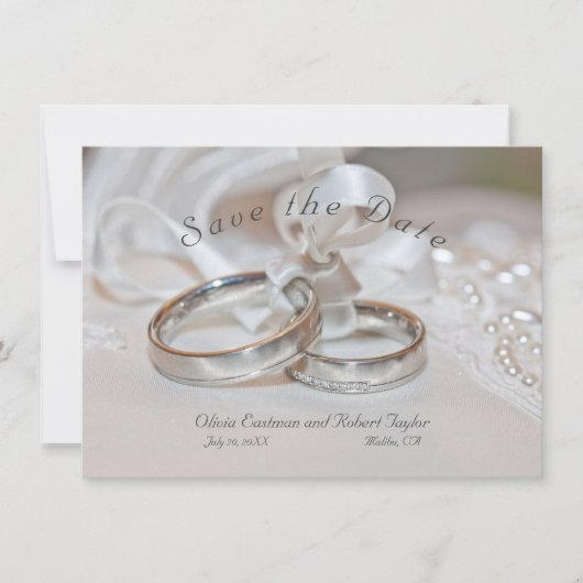 Elegante Hochzeitsringe Save the Date Einladung (Vorderseite)