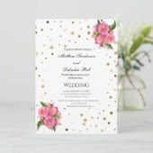 Elegante Hochzeitsrosa Rosen, goldene Sterne weiß Einladung (Stehend Vorderseite)