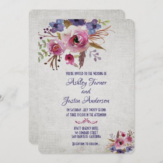 Elegante Hochzeitssaison - Blume Einladung (Vorne/Hinten)