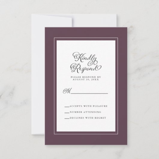 Elegante Hochzeitssaison Cassis Lila und weiß RSVP Karte (Vorderseite)