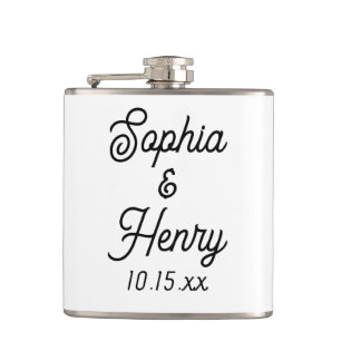 Elegante Hochzeitsschrift in schwarzer Typografie Flachmann