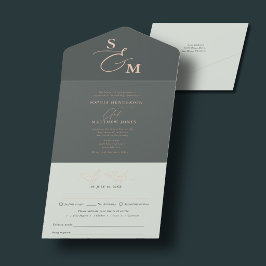 Elegante Hochzeitsschrift Sagegrün Minimalistisch All-in-One-Einladung