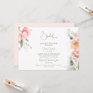 Elegante Hochzeitsshower mit rosafarbenen Blumen H Einladung