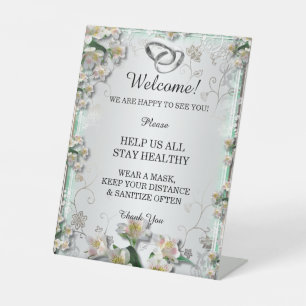 Elegante Hochzeitssicherheit in weißer Blüte Sockelschild