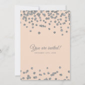 Elegante Hochzeitssilber Imitat Glitzer Confetti B Einladung (Rückseite)