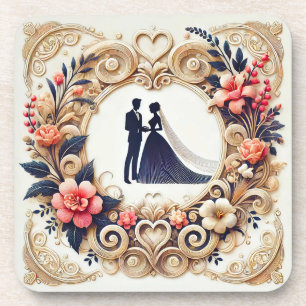 Elegante Hochzeitssilhouette gerahmt Getränkeuntersetzer