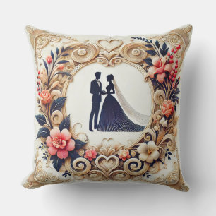 Elegante Hochzeitssilhouette gerahmt Kissen
