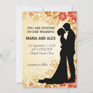Elegante Hochzeitssilhouette inmitten von Blumende Einladung