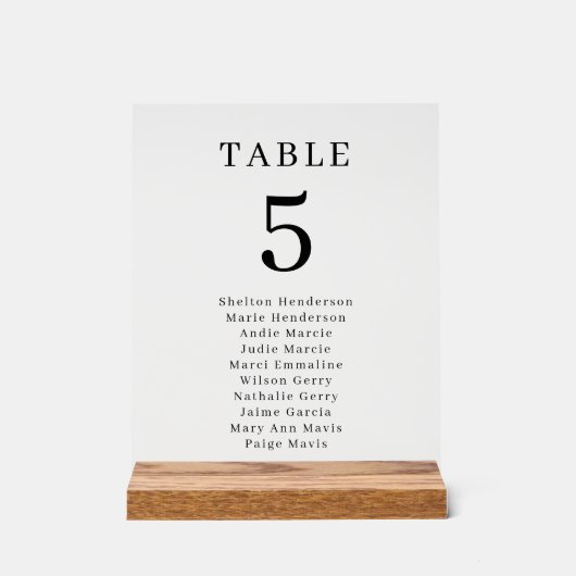 Elegante Hochzeitssitze Transparente Tischnummer Acrylschild (Vorderseite)