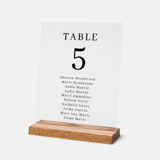 Elegante Hochzeitssitze Transparente Tischnummer Acrylschild (Winkel)