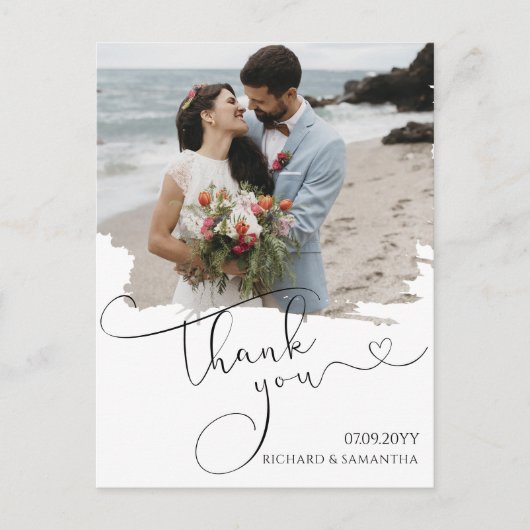 Elegante Hochzeitsskript-Dankeschön-Foto Postkarte (Vorderseite)