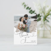Elegante Hochzeitsskript-Dankeschön-Foto Postkarte (Stehend Vorderseite)