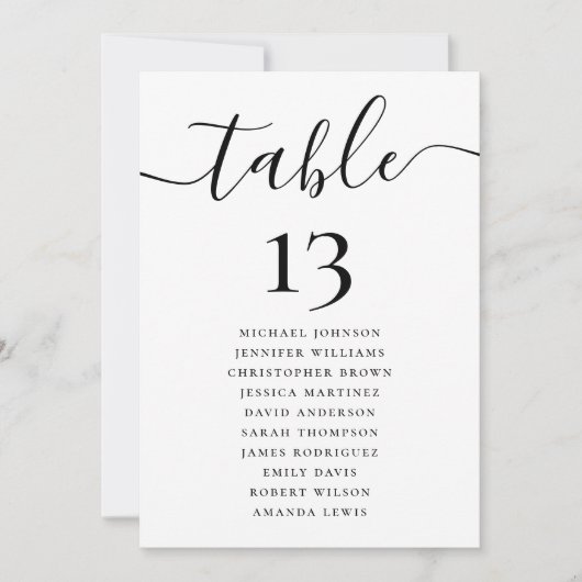 Elegante Hochzeitsstichtabelle für die Tischnummer (Vorderseite)