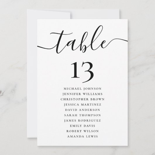 Elegante Hochzeitsstichtabelle für die Tischnummer (Rückseite)