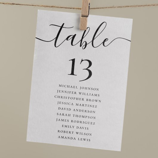 Elegante Hochzeitsstichtabelle für die Tischnummer