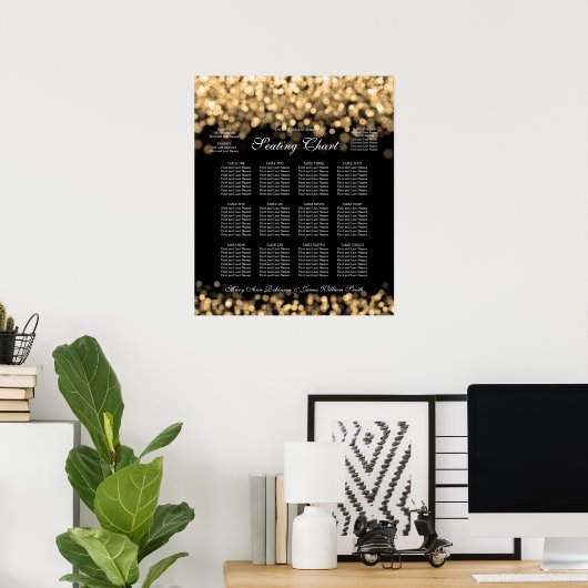 Elegante Hochzeitsstichtabelle Gold Lights Poster (Heimbüro)
