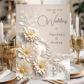 Elegante Hochzeitsstimmung in Beige Weiße Blume Einladung