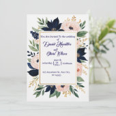 Elegante Hochzeitsstimmung in der Marine & Blush Einladung (Stehend Vorderseite)