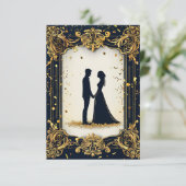 Elegante Hochzeitsstimmung mit Verziertem Goldenen Einladung (Stehend Vorderseite)