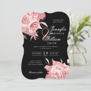 Elegante Hochzeitsstimmung Rose Goldene Flora und  Einladung