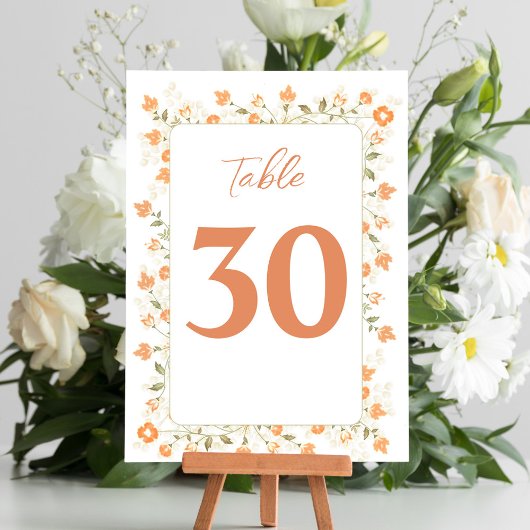 Elegante Hochzeitsstimmung Tischnummer Peach Flora