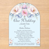 Elegante Hochzeitsstipps Blau-Rosa-Blume Acryleinladungen (Vorderseite)