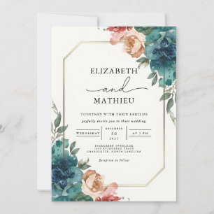 Elegante Hochzeitssuite für Aquamarine und peach F Einladung