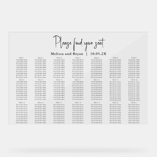 Elegante Hochzeitstabelle 21 Tafelacrylat Acrylschild (Vorderseite)