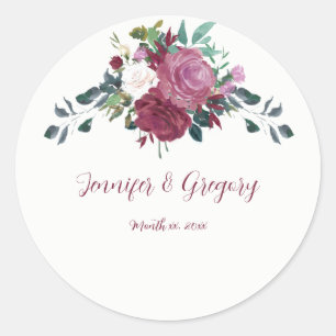 Elegante Hochzeitsticker Cranberry-Blume Runder Aufkleber