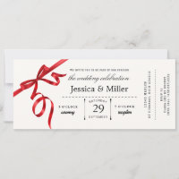 Elegante Hochzeitsticket-Einladung mit rotem Band