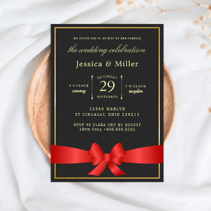 Elegante Hochzeitsticket-Einladung mit rotem Band Einladung