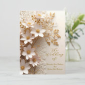 Elegante Hochzeitstil-Gold-Rosa-Blume Einladung (Stehend Vorderseite)