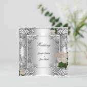 Elegante Hochzeitstil-Rose Silber White 2 Einladung (Stehend Vorderseite)