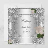 Elegante Hochzeitstil-Rose Silber White 2 Einladung (Vorderseite)