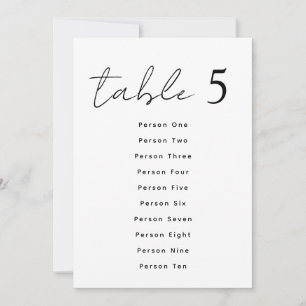 Elegante Hochzeitstisch-Nummern-Schrift Sitzplan Einladung
