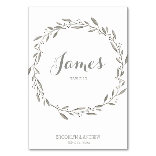 Elegante Hochzeitstisch-Platzkarte Blumengrau Tischnummer (Rückseite)