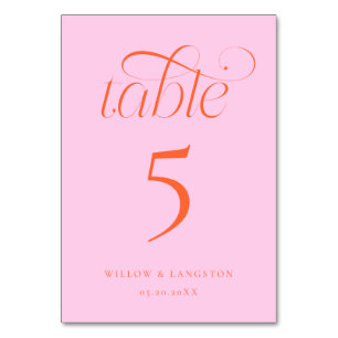 Elegante Hochzeitstischnummer Orange Pink Tischnummer