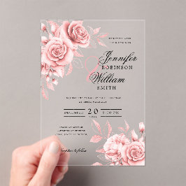 Elegante Hochzeitstorte Rose Gold Flora Acryleinladungen