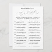 Elegante Hochzeitstraditionen Brautparty Game Card Einladung (Vorderseite)