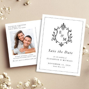 Elegante Hochzeitswappen-Monogramm-Foto Save The D Ankündigungspostkarte