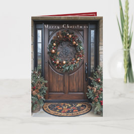 Elegante Holiday Door Wreath Pine Trees Gold Karte