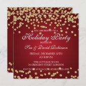 Elegante Holiday Party Gold Glitzer Confetti Rot Einladung (Vorne/Hinten)