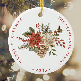 Elegante Holiday Red Gold Poinsettia Keramik Ornament