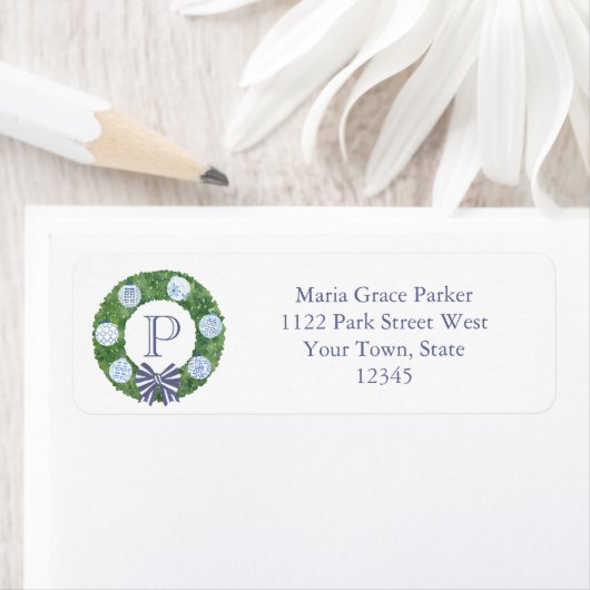 Elegante Holidays Boxwood Wreath Rücksendeadresse (Insitu)