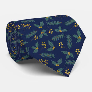 Elegante Holly-Beeren-Weihnachts-Botanik Blau Gold Krawatte