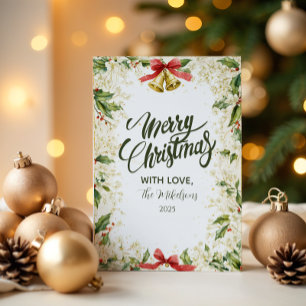 Elegante Holly Bells Weihnachtsfeier Feiertagskarte