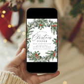Elegante Holly Berries und Pine Christmas Dinner Einladung