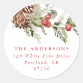 Elegante Holly Berries und Pine Cone Rücksendeadre Runder Aufkleber (Vorderseite)