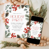Elegante Holly Berries und Pine Cones Holiday Part Einladung