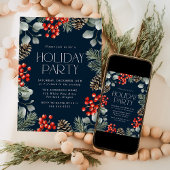 Elegante Holly Berries und Pine Cones Holiday Part Einladung